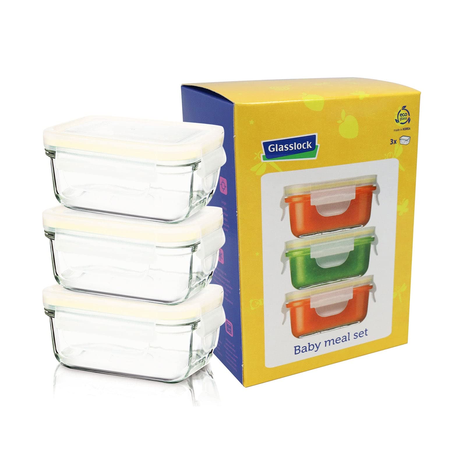 Amazon.com: Glasslock 6 件組Yum Yum 環保密封防漏嬰兒餐儲存容器矩形